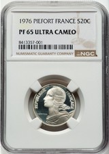 France Republic silver Proof Piefort 20 Centimes 1976 PF65 Ultra Cameo Piedfort picture