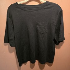 a.n.a A New Day Women’s T-Shirt Size Large Black Oversized Crop Pocket Cotton picture