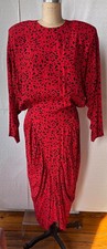 VTG 80'S NICOLE MILLER LIMITED QUANTITY PRINT RED&BLACK BATWING PLEATED DRESS*S picture