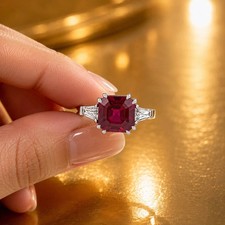 2.60 Ct Asscher Cut Natural Ruby & Diamond Wedding Ring 14K  White Gold picture