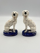 Vintage Staffordshire Ware England Dalmatian Dogs Pair Cobalt Blue Gold 5.5” picture