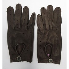 VINTAGE Grandoe Driving Gloves Women Large Brown Leather Perforated Snap Closure picture