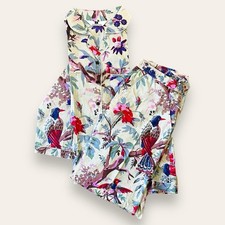 Women's Cotton Pajama Set – Floral Bird Print Button Down Top Pants, Cotton PJ's picture