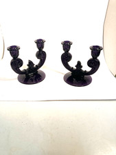 Vintage pair of double candle sticks, debossed floral design, irradiated. picture