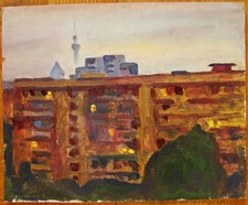 Ukrainian Soviet USSR oil painting impressionism high-rise building TV tower picture