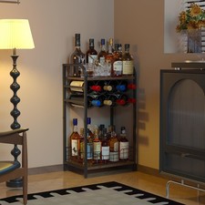 3-Tier Wine Rack Freestanding Floor Corner Bar Cabinet Wood Black Frame 12 picture