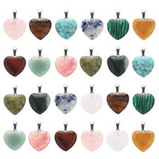 Lezam 24 Pieces Healing Crystal Heart Shaped Pendants Necklace Charms for DIY... picture