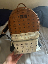 MCM Visetos Monogram Backpack Brown/Beige/Black Zip Pockets Silver HW picture