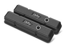 Holley 241-242 SBC Vintage Series Finned Valve Covers - Satin Black Machined picture