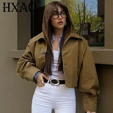 HXAO Women's Jackets Brown Pleated Jacket Spring Summer 2025 Cropped Bomber Butt picture