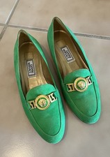 Vintage VERSACE Women’s Green Suede Loafers, Vero Cuoio Soles, Italian Size 36 picture