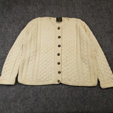 Carraig Donn Cable Knit Cardigan Women's L Merino Wool Cream Long Sleeve Ireland picture