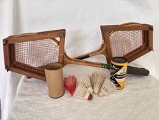 VTG 50-60s VTG Wood Badminton Rackets US/JAPAN Sports Decor S/4 W/Birdies….READ picture