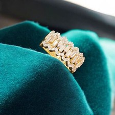 Stunning 0.80 ctw Round Baguette Shape Natural Diamonds Engagement Ring 14K Gold picture