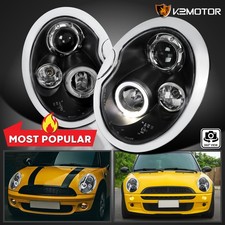 Black Fits 2002-2006 Mini Cooper S Replacement LED Halo Projector Headlights picture