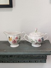Vintage Lenox Butterfly Meadow Creamer and Lidded Sugar Louise Le Luyer Floral picture