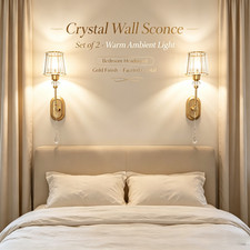  2‑Pack Gold Brass Crystal Wall Sconce Light picture