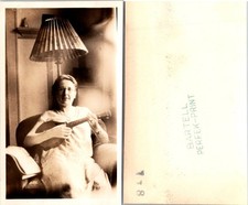 1928 Woman in Chair playing on her Banjo B+W Photo S0085 picture