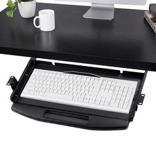 19in Heavy‑Duty Under‑Desk Pull‑Out Keyboard Tray Metal Slide‑Out Drawer Black picture