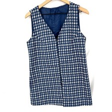 Vintage handmade 60s zip front tunic length vest top blue abstract geometric S M picture