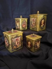 Vintage Dutch 1960s Gold Tone Art Repro (4)COVERED NESTING TIN KITCHEN CANISTERS picture