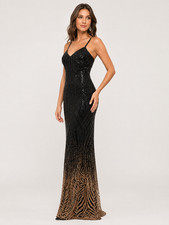Bob Mackie Women's Black Gold Beaded Sequin V-Neck Formal Evening Gown NWT picture