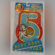 VINTAGE Adorable Carousel Themed Birthday Centerpiece Number 5 Red and Blue NIB picture
