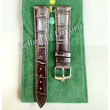ROLEX Coffee Brown Leather Watch Band 19-16mm Silver Buckle Vintage NOS Rare picture