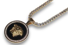 MEDUSA Medallion Pendant 4mm Tennis Chain Necklace 74ct Lab Sim Diamond Gold picture