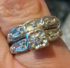 Vintage 14k P  White Gold & Diamond Engagement/Wedding Set.   14K Plum picture