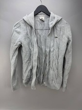 Lacoste Womens Size Small 36 Cable Knit Cardigan Hoodie Long Sleeve Gray Sweater picture