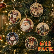 6/12Pcs Wooden Christmas Ornaments DIY Pearl Art Kits Hanging Diamond Art ~NEW picture