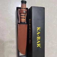 KA-BAR USMC 1217 Straight Edge Fighting Combat Knife Leather Handle & Sheath NIB picture