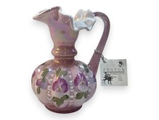 Fenton Burmese Pansy Pitcher Hand Painted Signed Bill Fenton 2002 6.5