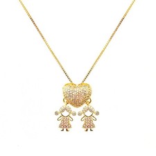 GIRL  & GIRL PENDANT NECKLACE | Double 18K Gold Plated | Gift for Moms picture