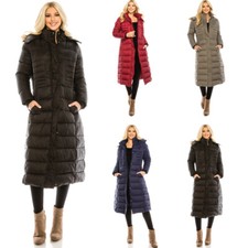 Haute Edition Women's Maxi Length Quilted Puffer with Fur Lined Hood picture