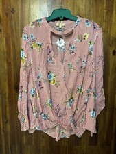 ODDI Women’s Large Red Stripe Floral Blouse Cutout Choker Boho Cottagecore Top picture