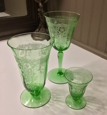 Rare Uranium LOT of (3) Three Fostoria VESPER tumblers Etched Elegant vintage  picture