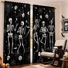 2 Pcs Halloween Curtains for Living Room Skeleton Pumpkin picture