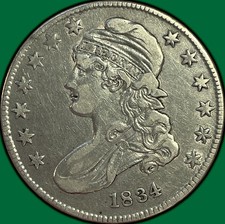 1834 Capped Bust Half Dollar Choice Very Fine VF+ Coin #48193 picture