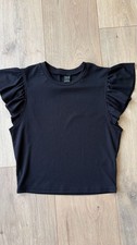 SHEIN Ribbed Ruffle Sleeve Top Size US 4 Black picture
