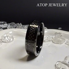8mm Tungsten Carbide ring Black Carbon Fiber inlay Wedding Band mens jewelry picture