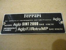 Ferrari Agip Sint 2000 80W/90 Data Plate Original Ferrari for Early Classic Cars picture