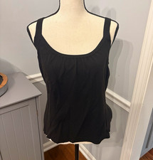 Ann Taylor LOFT Black Woven Rayon/Nylon Spaghetti Strap Scoop Neck Cami L picture