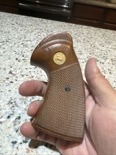 Vintage Colt Python Factory Grips Gold Medallion OEM Wood Original Checkered picture