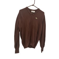 Vintage Izod Lacoste Mens V-Neck Sweater XL Brown 80s Emo Grandpa Grunge Retro picture