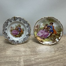 Vintage Limoges France Miniature Porcelain Plates Courting Couple Fragonard Pair picture
