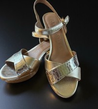 AEROSOLES Cosmos Platform SANDALS Gold SIZE 8.5 Block Heel Worn Once picture