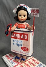 #319 ASSEMBLAGE ART NURSE Vintage Doll & Band-Aid Tin picture