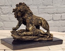 Bronze Lion Family Sculpture Signed A. Barye Animal Artwork Collectible Statue picture